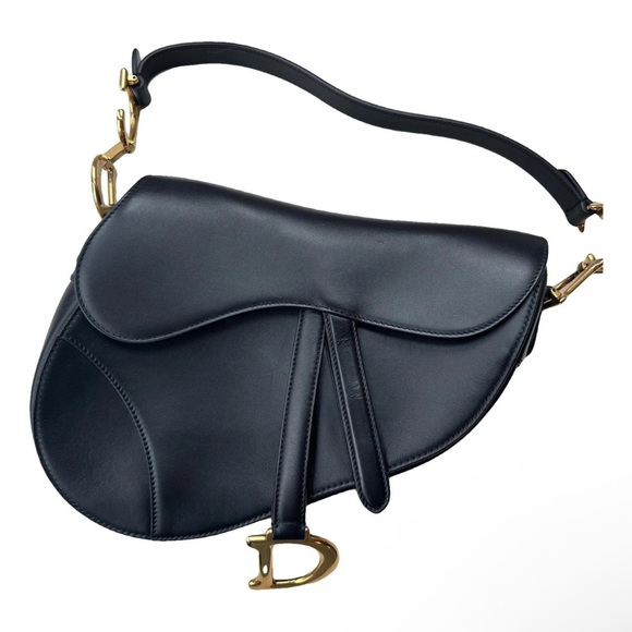 Dior Handbags - Dior Black Leather Saddle Bag with Gold Accents